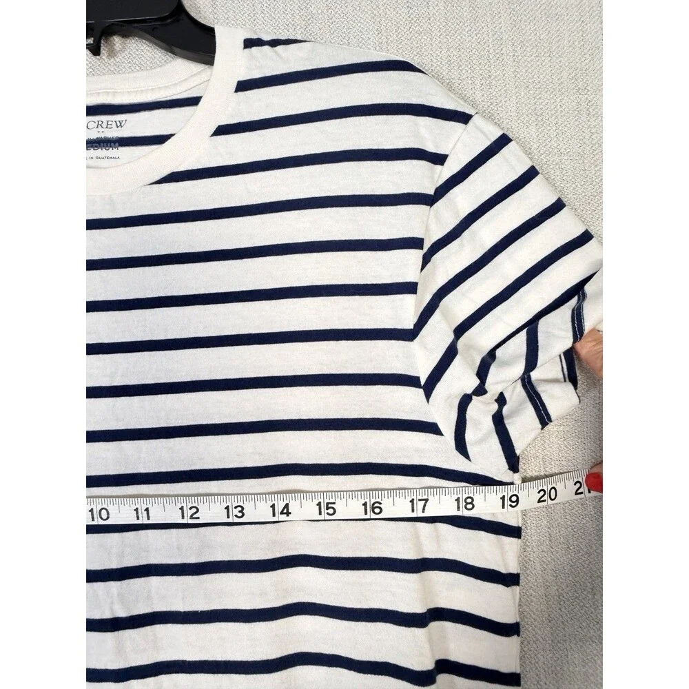 New J. Crew Girlfriend Tee Marker Stripe Short Sleeve Women's Medium Ivory Navy